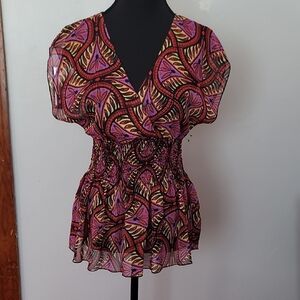 Bisou Bisou Vibrant Pink and Purple Blouse